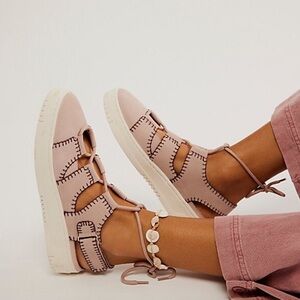Free People Pink Lace-Up Sandals